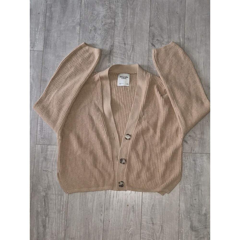 Abercrombie & Fitch Tan Ribbed Button-Front Cardigan Small. SKU A1